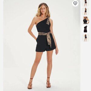 Vix One Shoulder Black Mini Romper XS Amanda Detail Mini Jumper